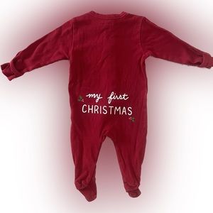 Old Navy 6 to 9 Months Red Zip Up Christmas Footie Onesie for Winter and Fall